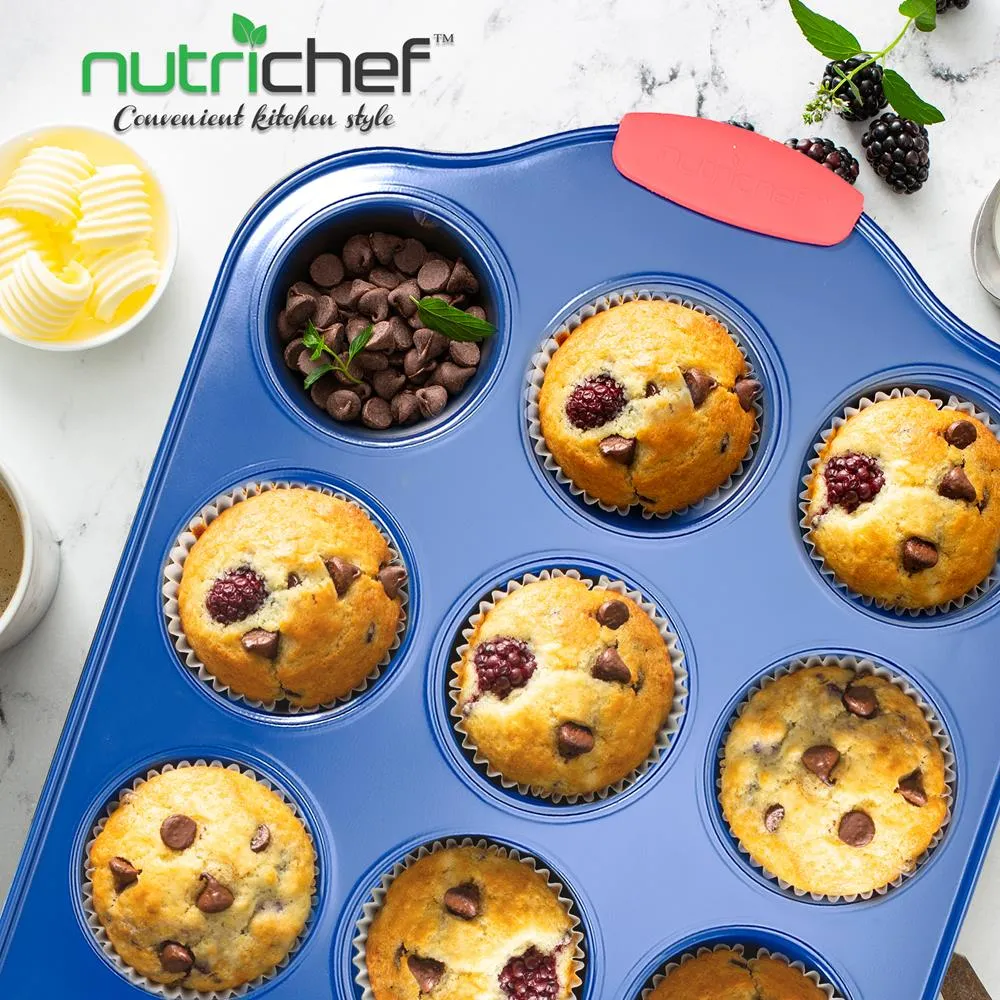 Nutrichef moule 12 muffins bleu antiadhésif silicone