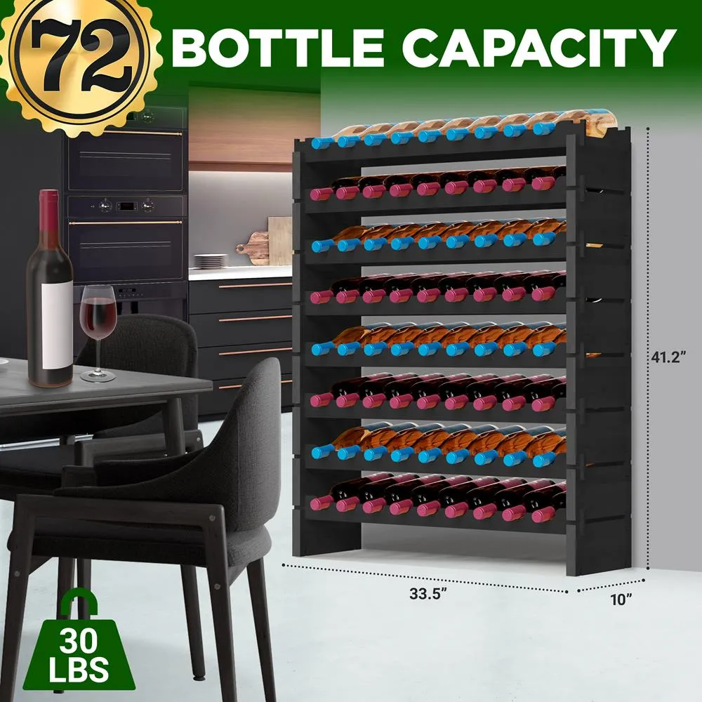Nutrichef casier à vin bambou 72 bouteilles 8 étagères empilable