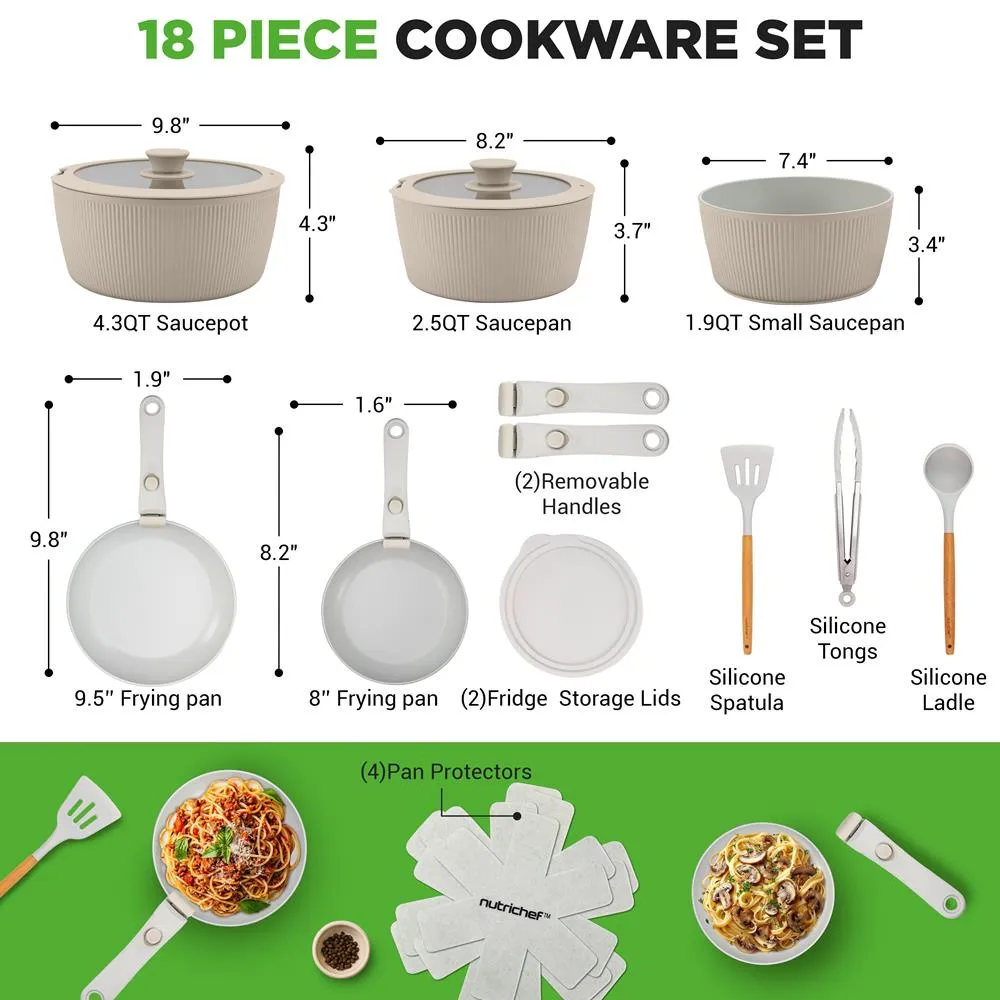 Nutrichef batterie cuisine céramique 18 pièces crème