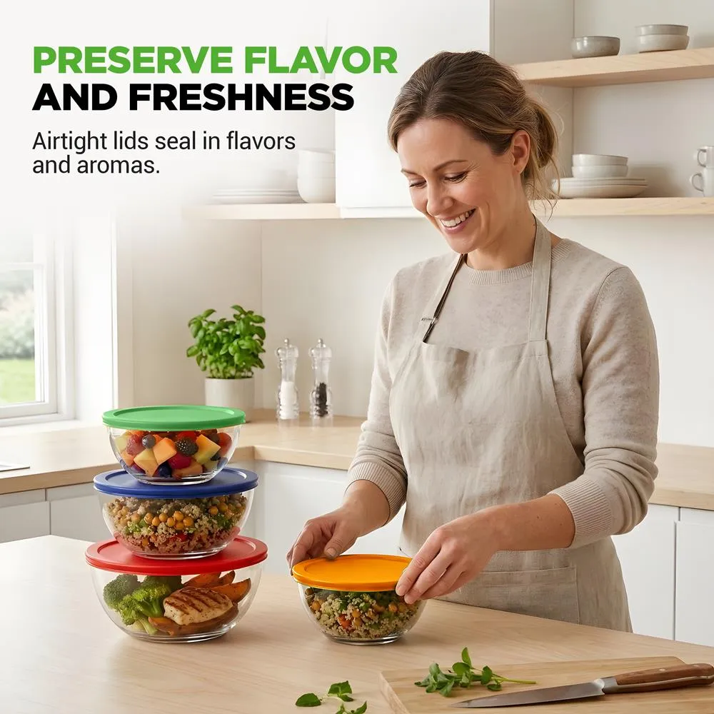Nutrichef saladiers verre borosilicate 4 pièces avec couvercles