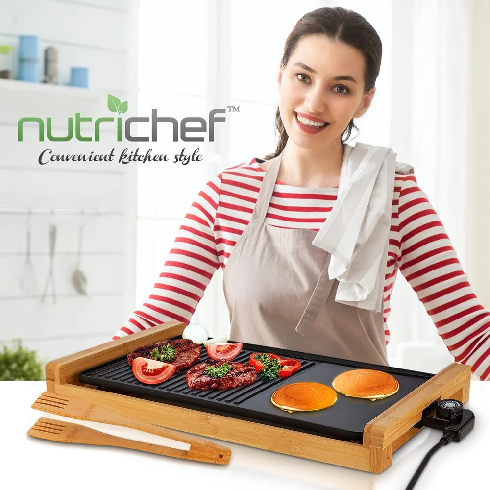 Nutrichef NCEGB50 grill électrique bambou 1800W antiadhésif
