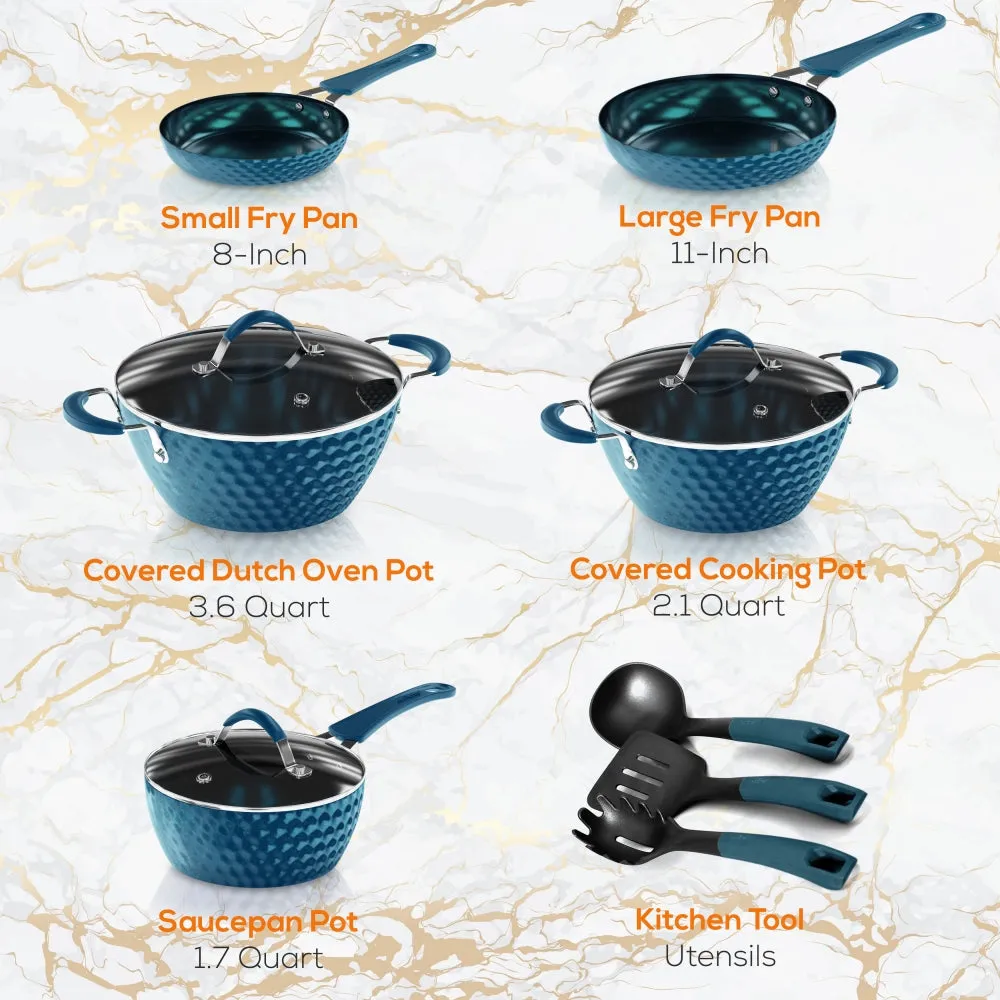 Nutrichef batterie de cuisine 11 pièces bleue céramique induction