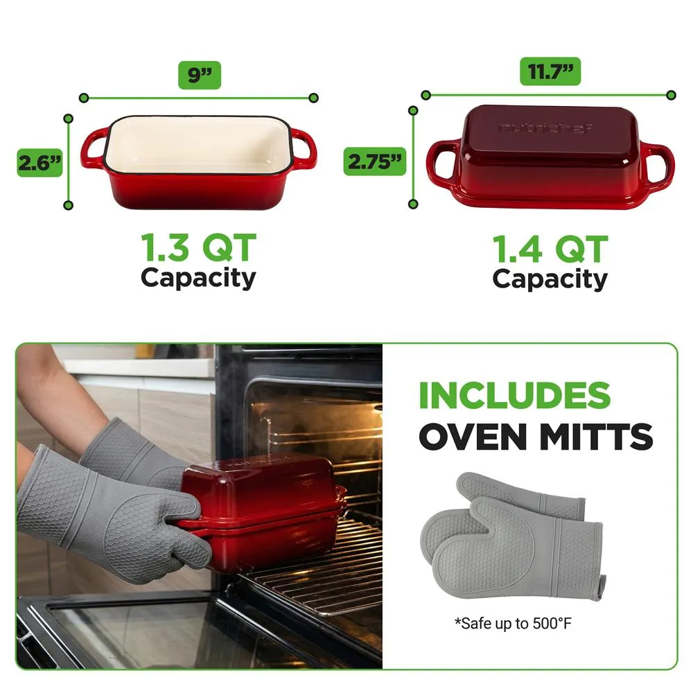 Nutrichef moule pain fonte émaillée rouge 23x13 couvercle