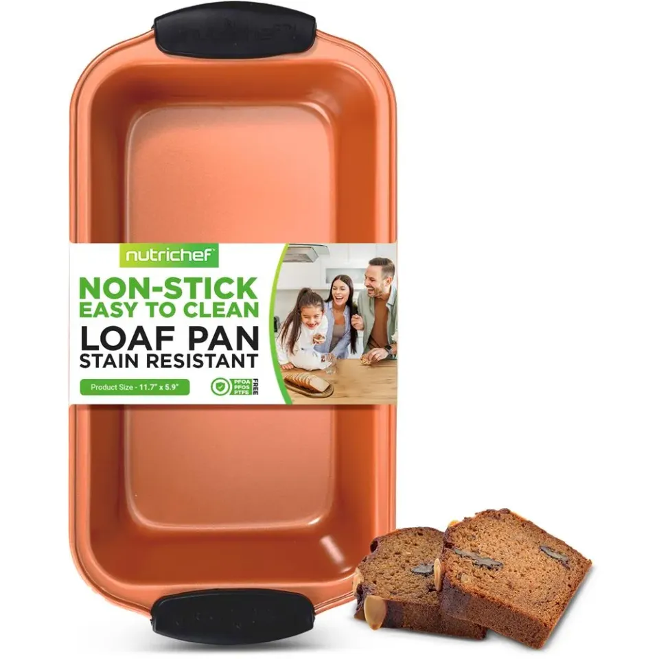 Nutrichef moule à cake cuivre antiadhésif 29,7 cm poignées silicone