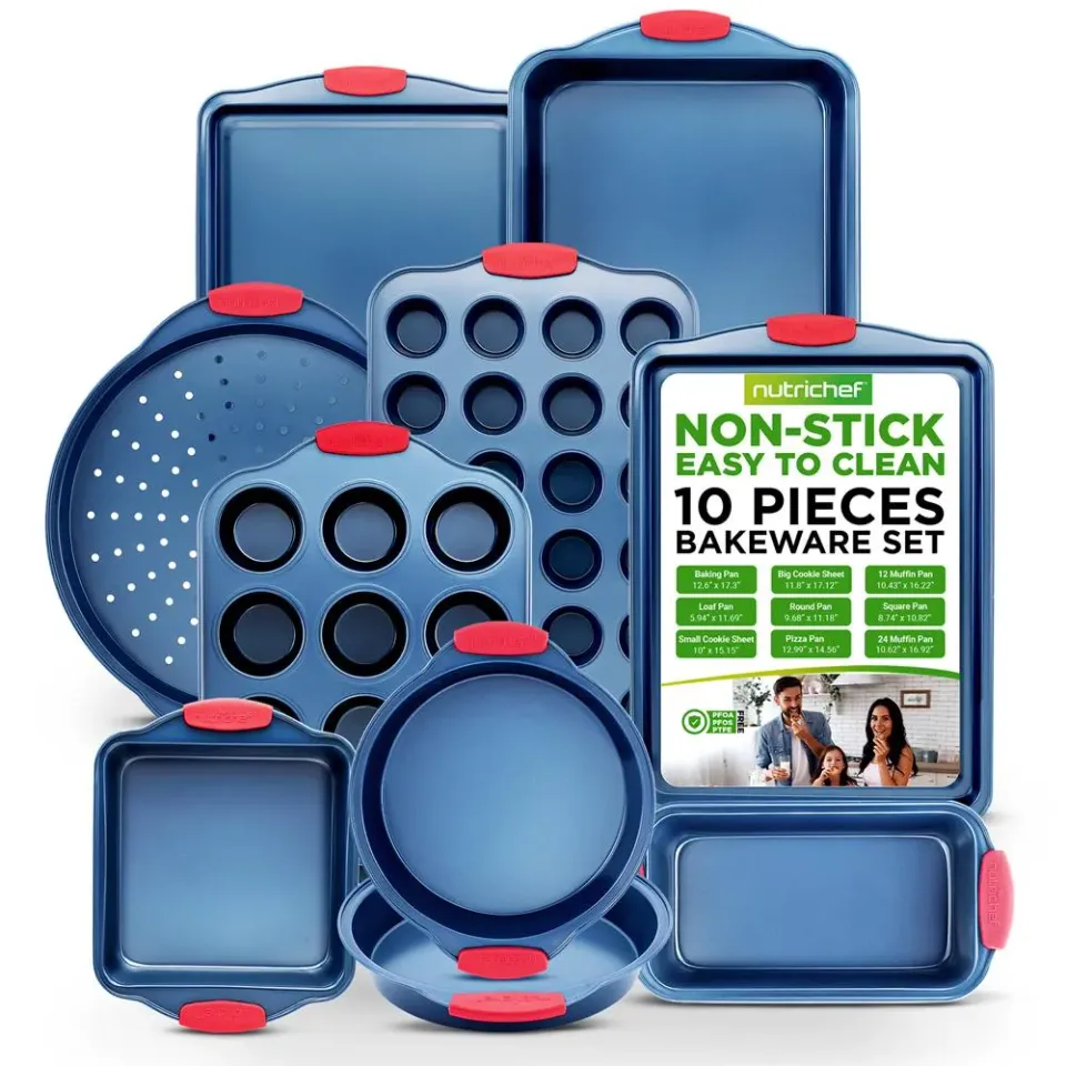 Nutrichef set 10 moules pâtisserie antiadhésifs bleu