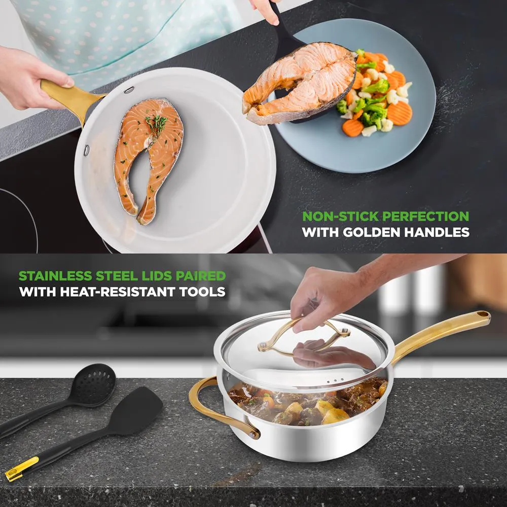 Nutrichef NCSTS16 batterie de cuisine inox 16 pièces doré