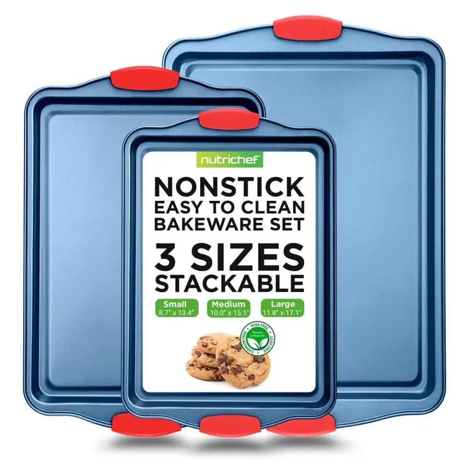 Nutrichef Lot 3 Plaques Four Cookies Bleu Acier