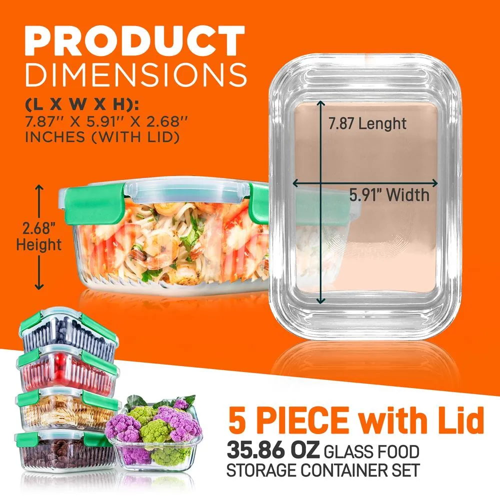 Nutrichef Boîtes verre 5x1060ml hermétiques four congélateur