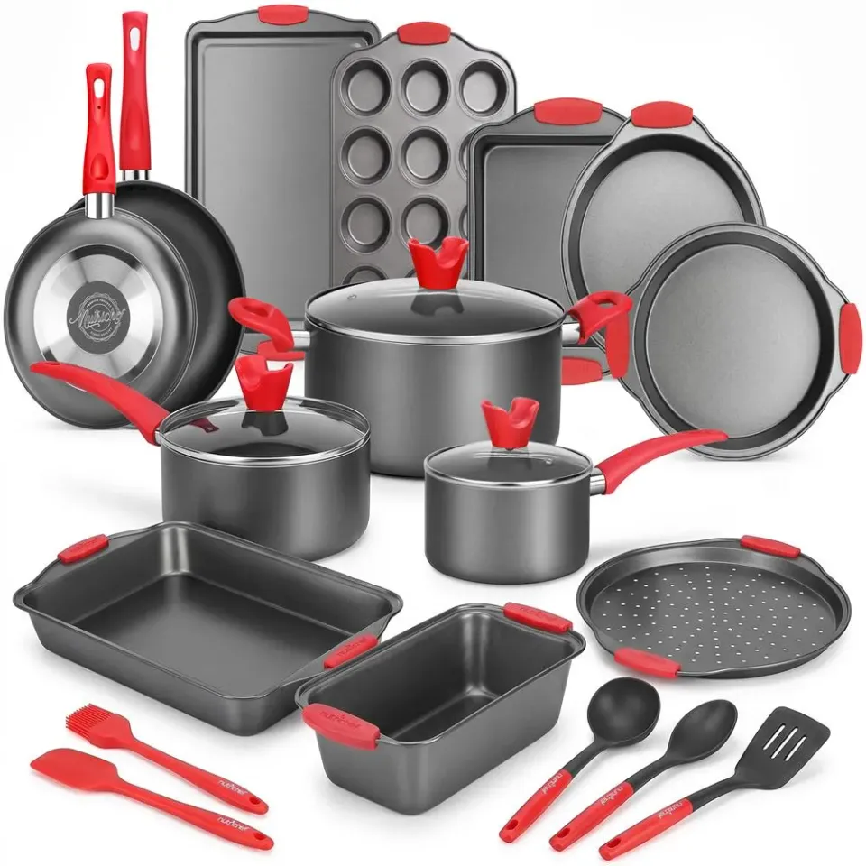 Nutrichef Batterie Cuisine Antiadhésive 21 Pièces Rouge