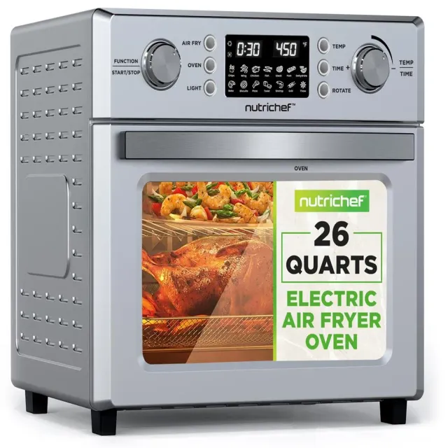 Nutrichef Four Air Fryer 26L Rôtisserie Argent