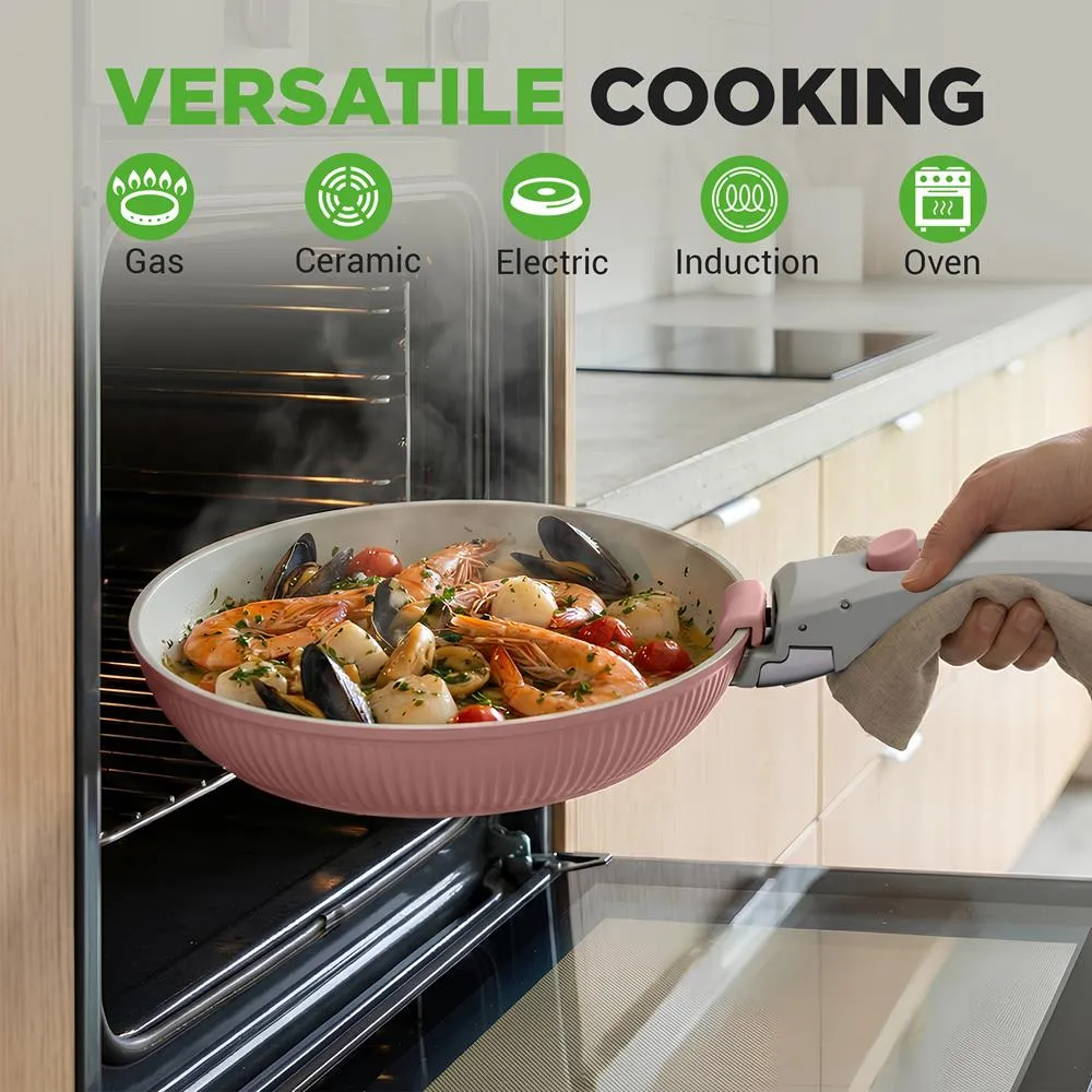Nutrichef batterie cuisine céramique rose 18 pièces