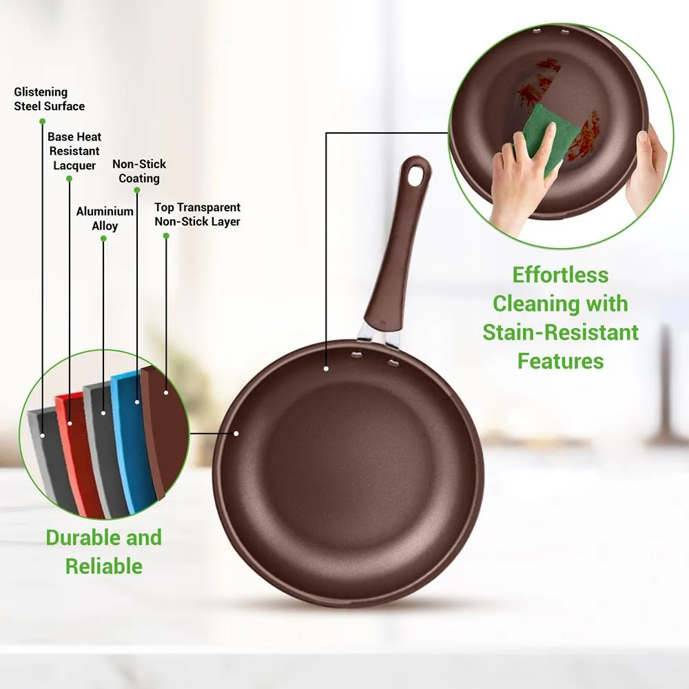 Nutrichef Batterie de cuisine antiadhésive 14 pièces marron
