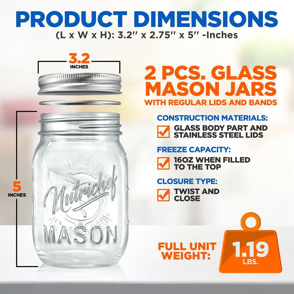 Nutrichef bocaux verre 470 ml lot 2 couvercle argent