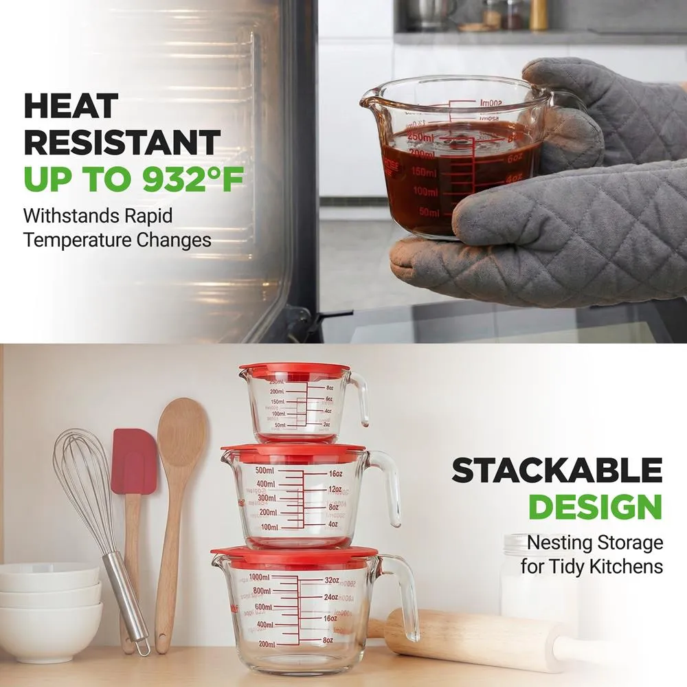 Nutrichef verres doseurs verre 250 500 1000 ml rouges 3 pièces