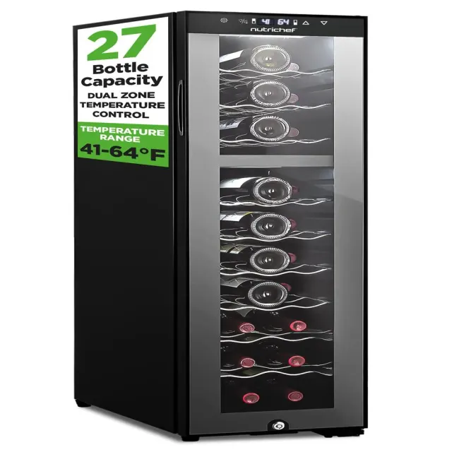 Nutrichef Cave à Vin 27 Bouteilles Double Zone Porte Vitrée Slim