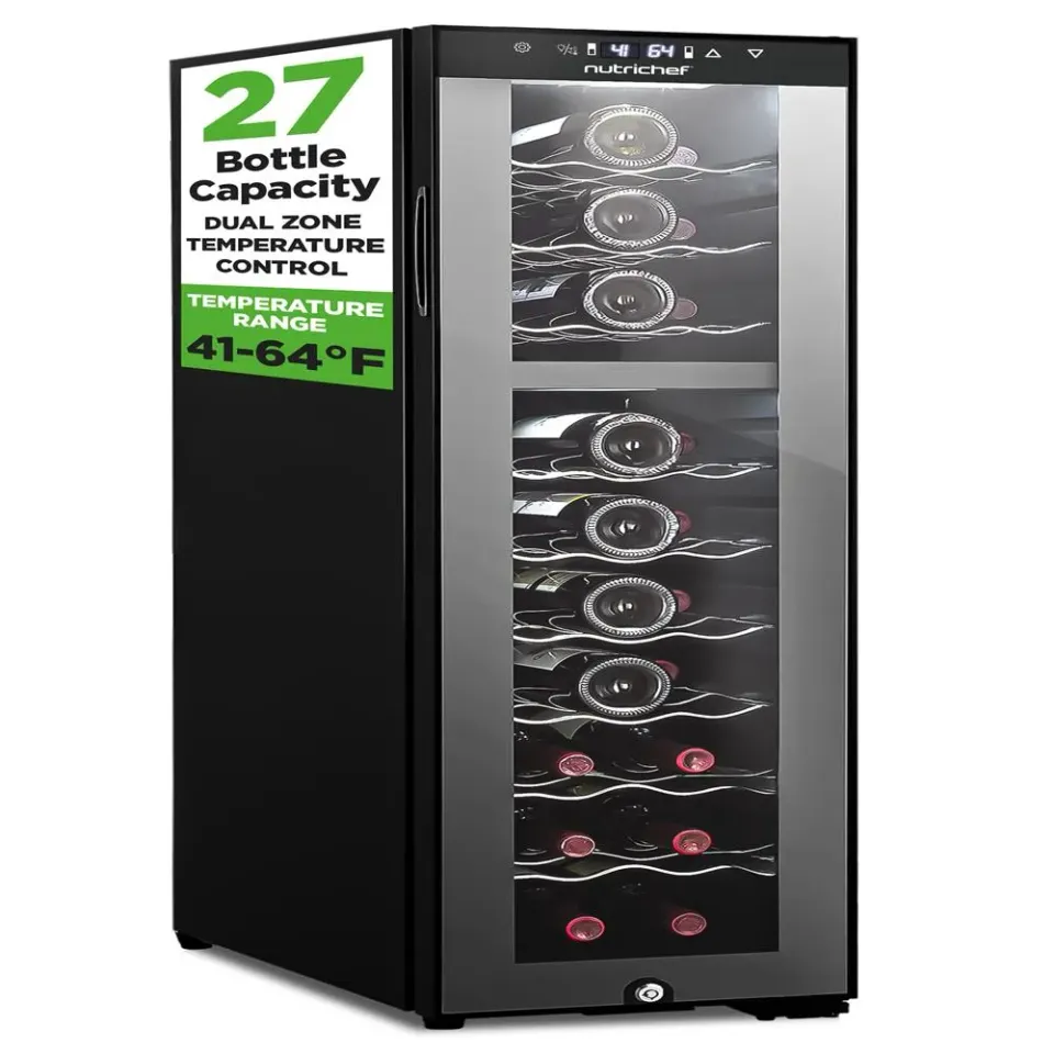 Nutrichef Cave à Vin 27 Bouteilles Double Zone Porte Vitrée Slim