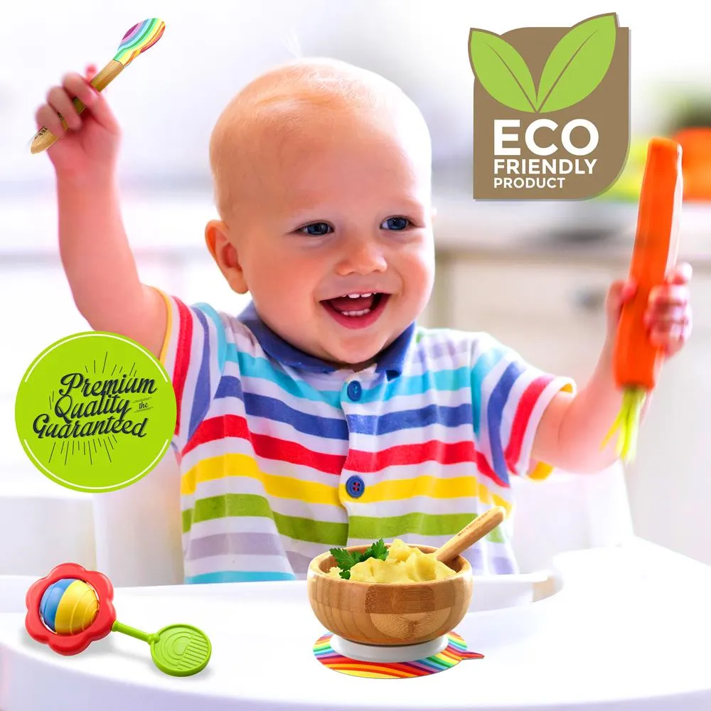 Nutrichef Bol Bébé Bambou Ventouse Arc-en-ciel + Cuillère