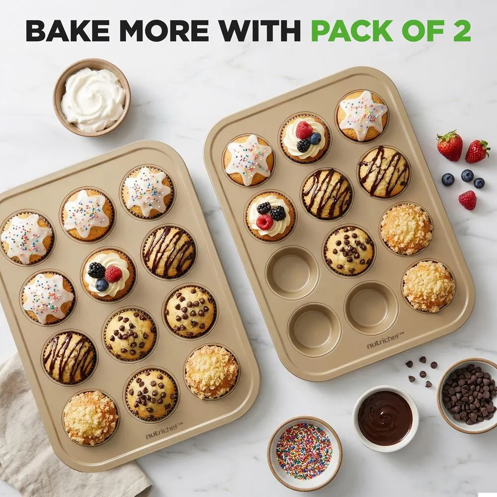 Nutrichef moules à muffins 12 empreintes doré lot de 2