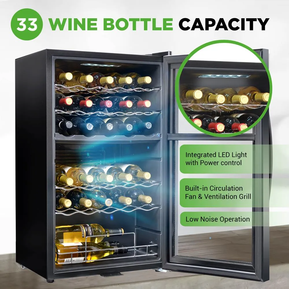Nutrichef Cave à Vin 33 Bouteilles Double Zone Inox Réfrigérée