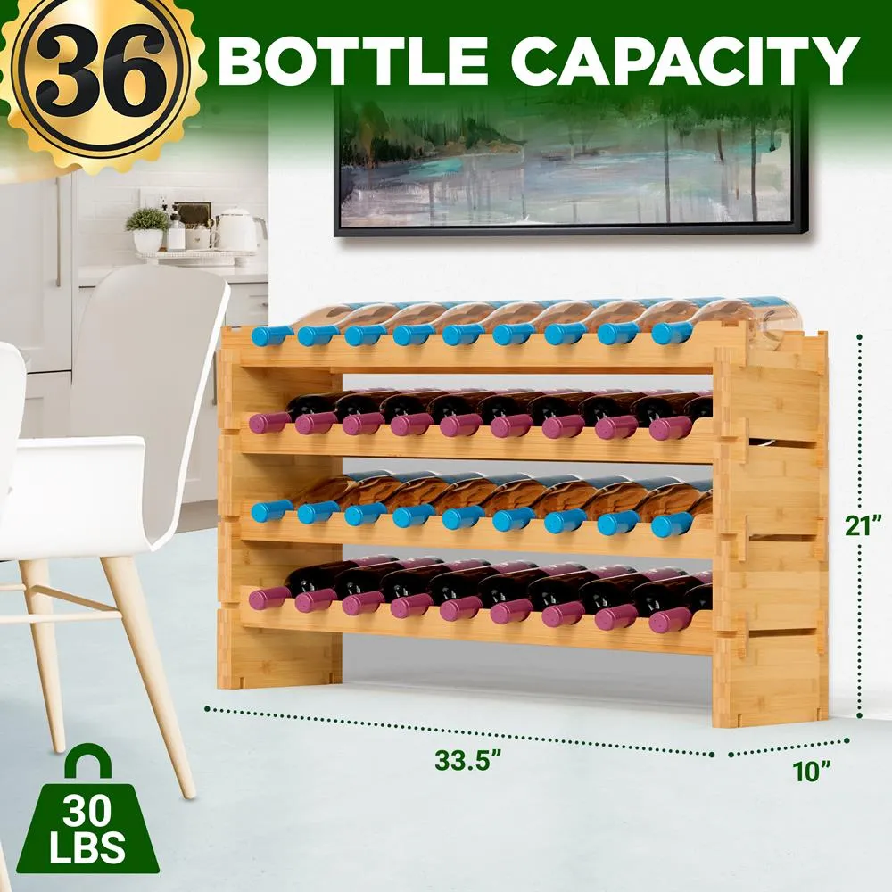 Nutrichef Casier à Vin Bambou 36 Bouteilles Empilable