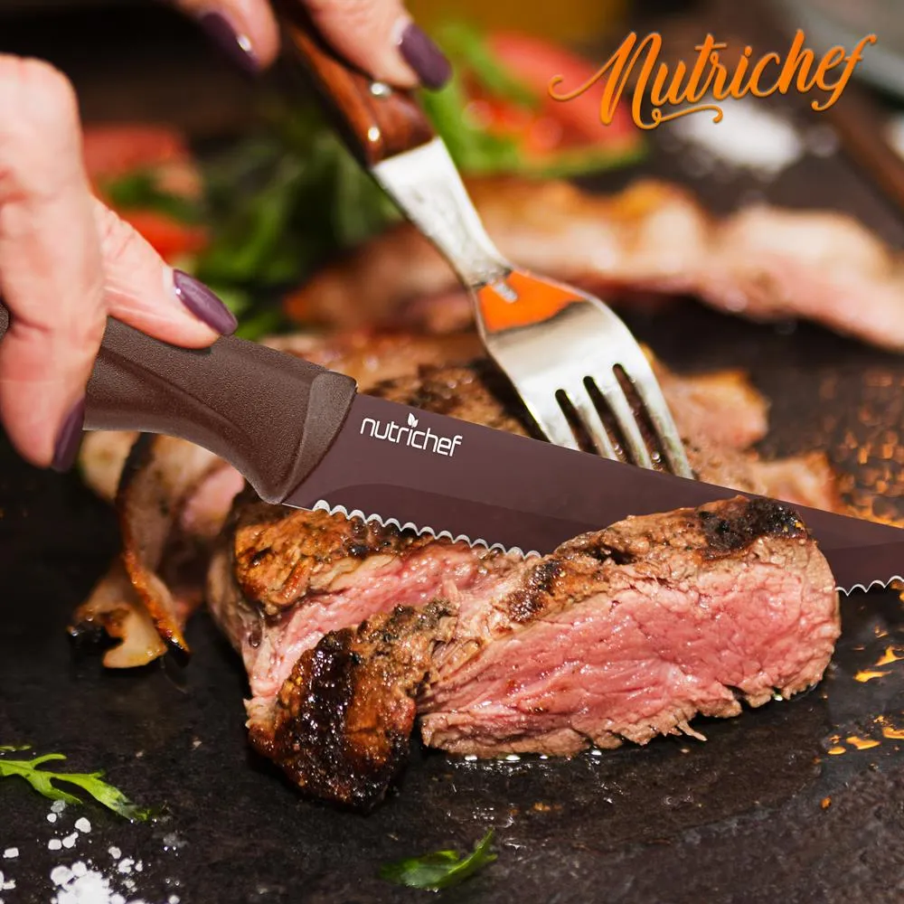 Nutrichef NCSK8BW set 8 couteaux steak marron antiadhésifs