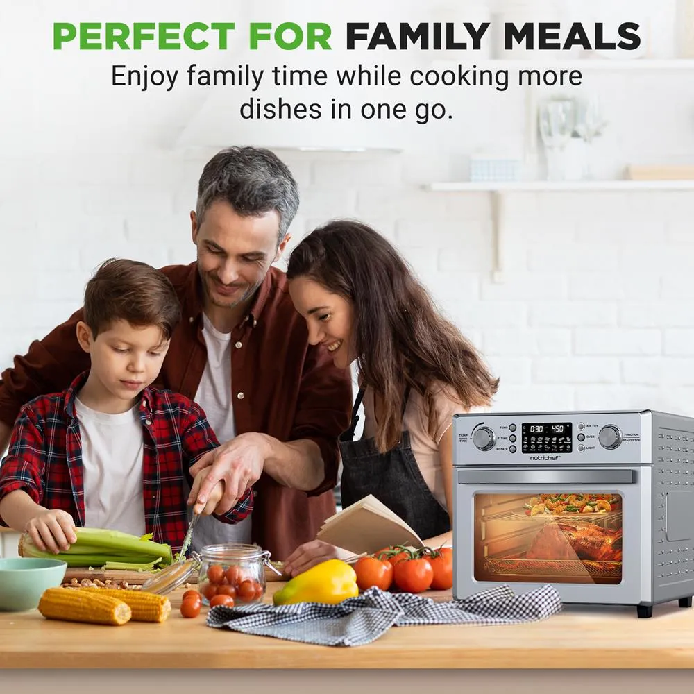 Nutrichef Four Air Fryer 26L Rôtisserie Argent