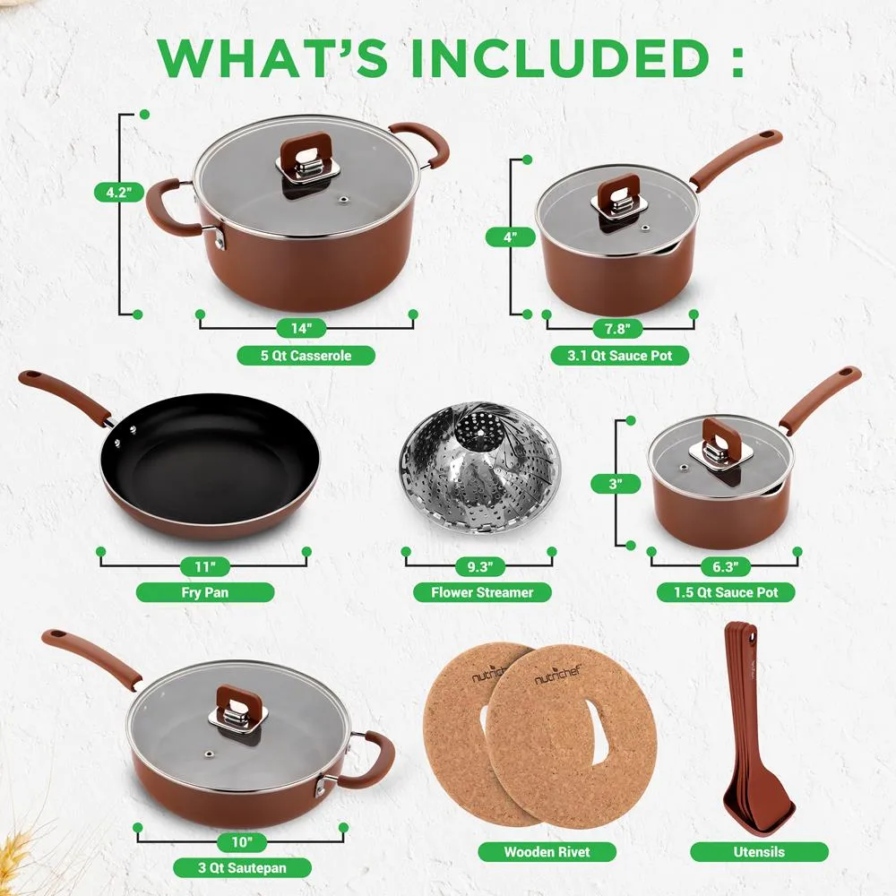 Nutrichef batterie cuisine 17 pièces marron induction