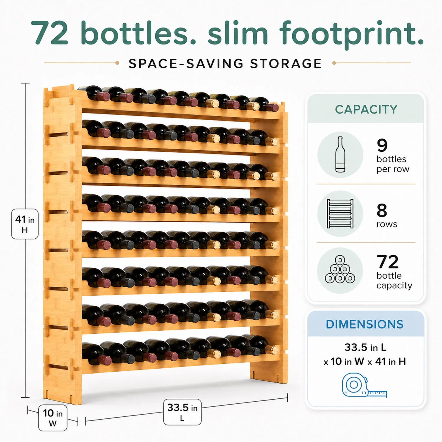 Nutrichef casier à vin bambou modulable 72 bouteilles