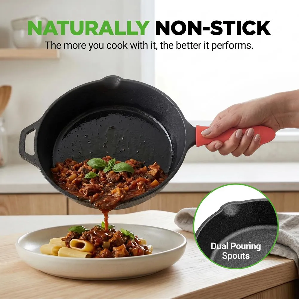 Nutrichef poêle fonte 25 cm avec couvercle manche orange