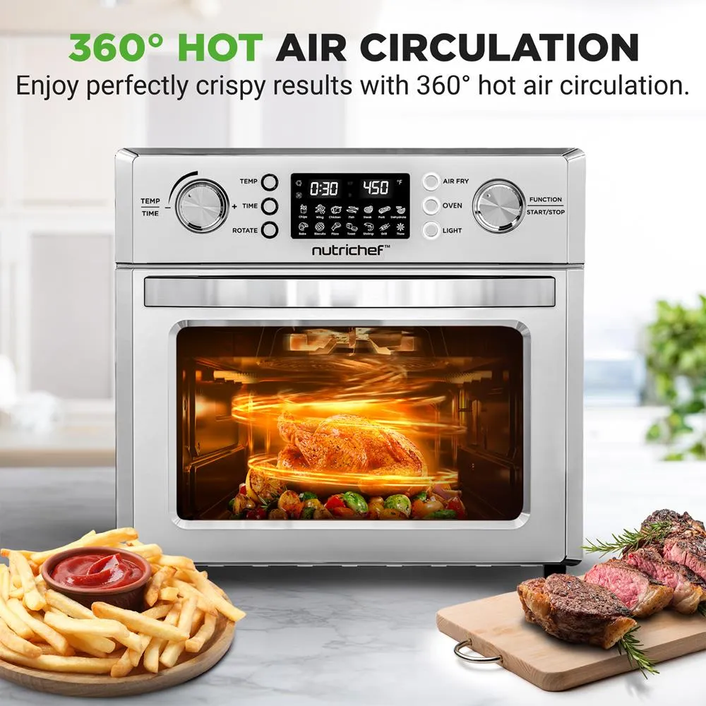 Nutrichef Four Air Fryer 26L Rôtisserie Argent