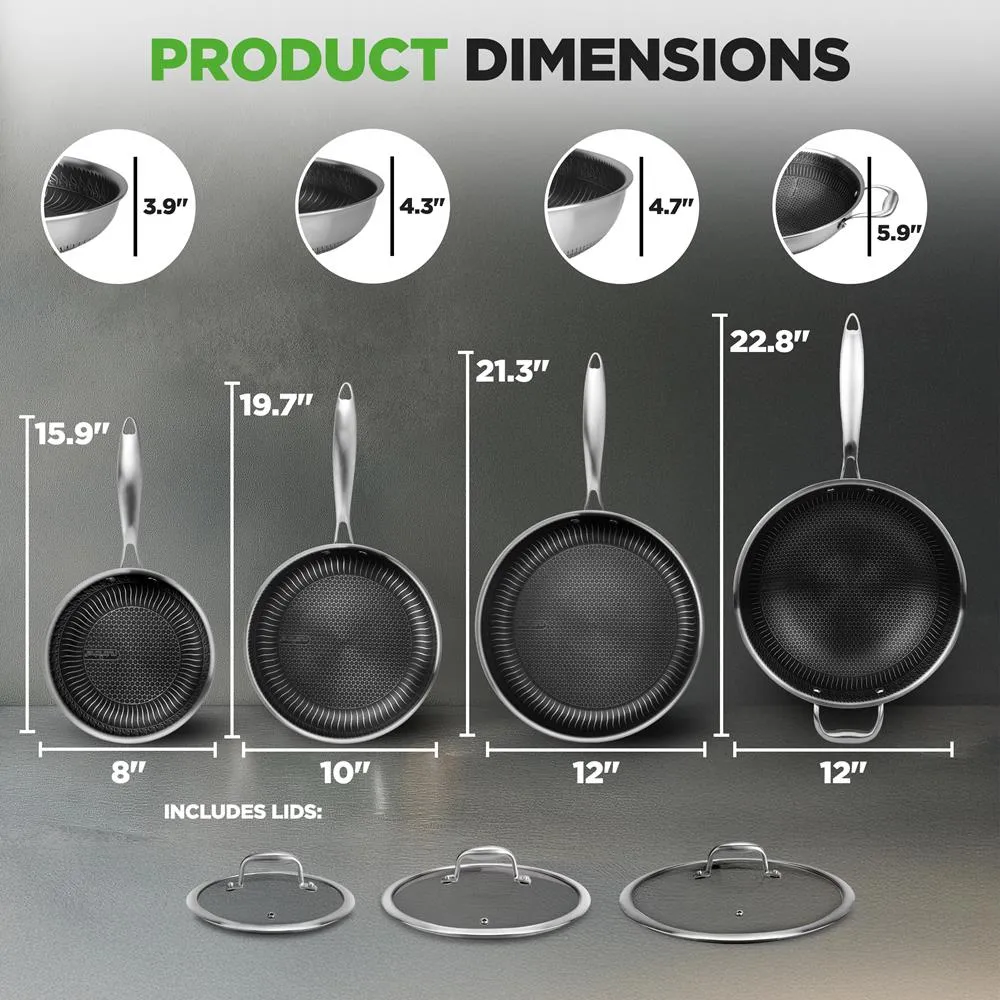 Nutrichef Batterie Cuisine Inox 7 Pièces Poêles Wok Couvercles