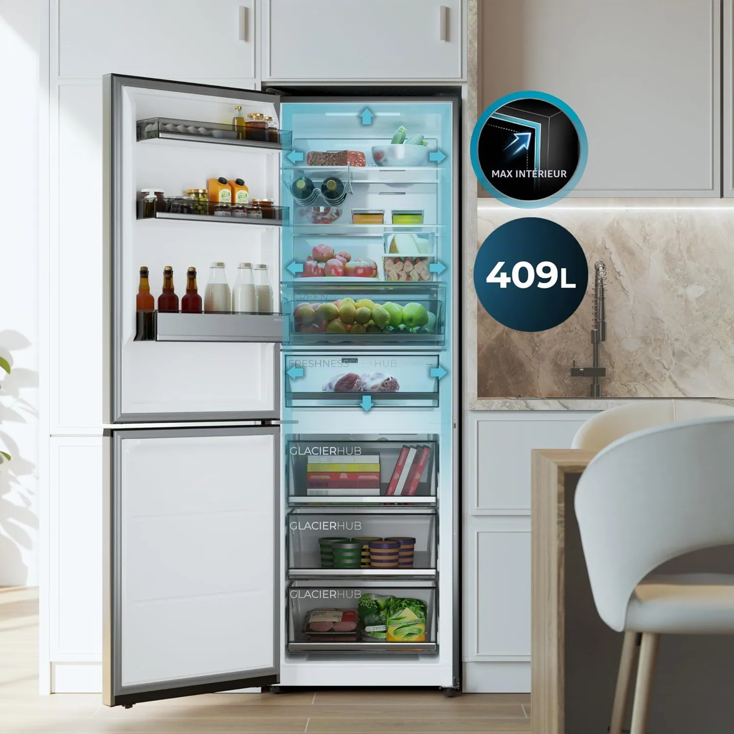 Cecotec Bolero CoolMarket Combi 409 réfrigérateur No Frost Inox 409L