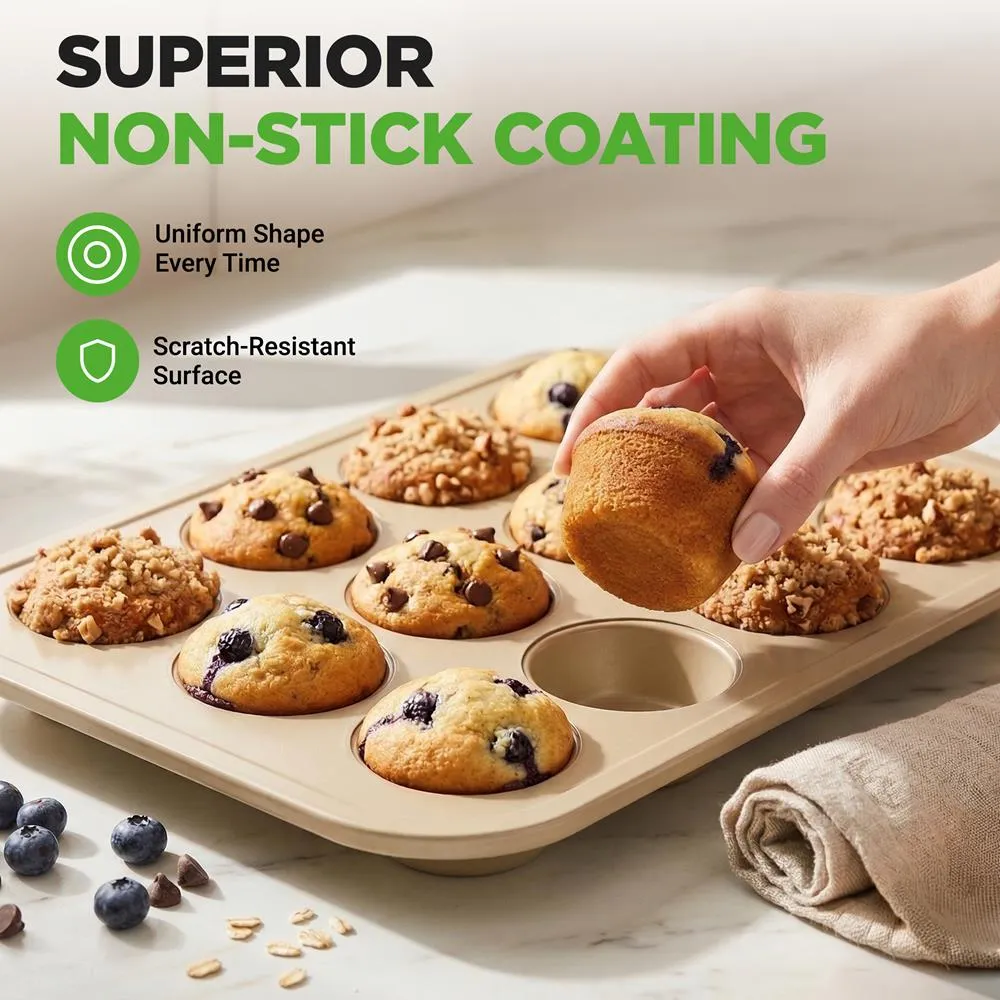 Nutrichef moules à muffins 12 empreintes doré lot de 2