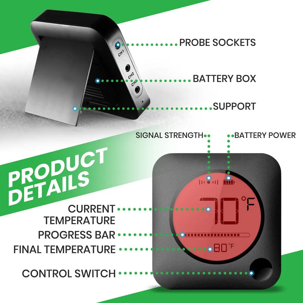 Nutrichef thermomètre barbecue bluetooth 2 sondes