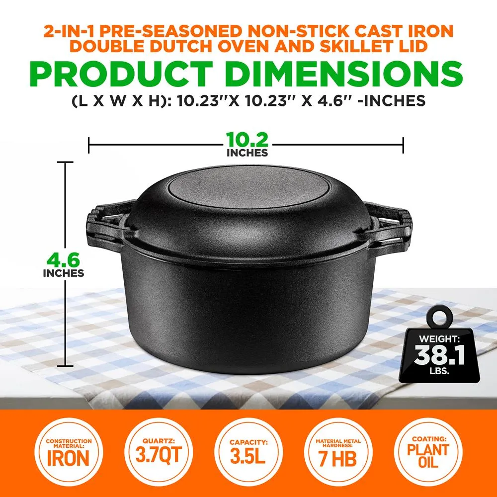 Nutrichef NCCI2PT8 cocotte fonte 3,5 L 2-en-1 pré-culottée