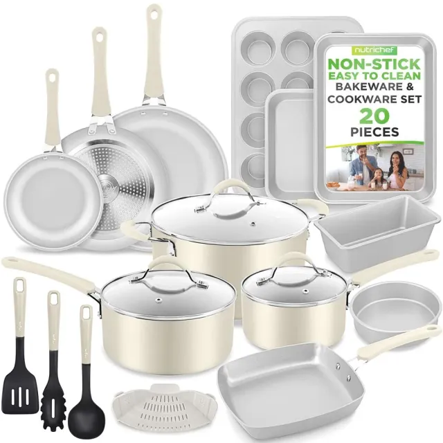 Nutrichef batterie cuisine 20 pièces alu blanc induction