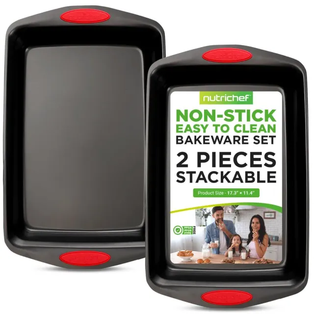 Nutrichef lot 2 plaques cuisson antiadhésives noires poignées rouges