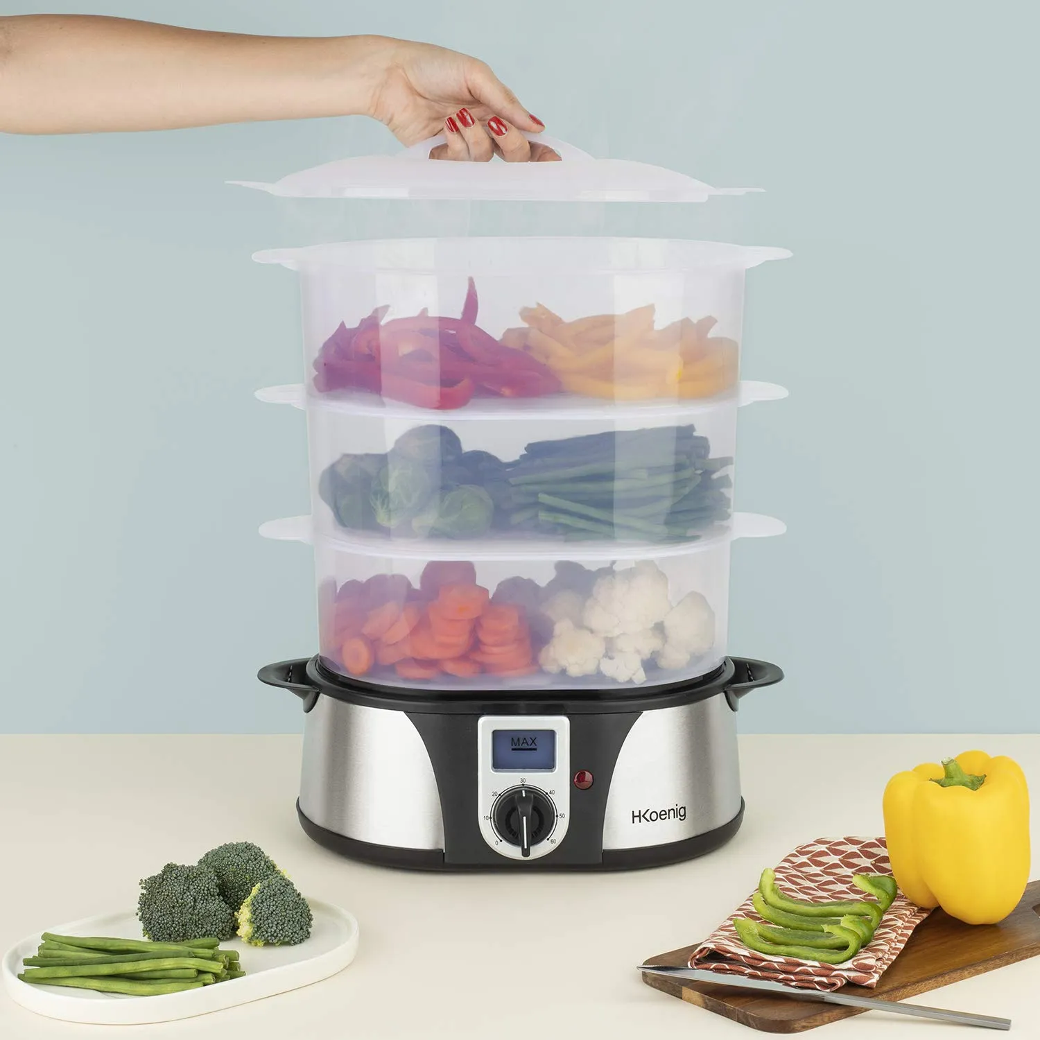 H.Koenig VAP12 cuiseur vapeur 12 L 3 paniers programmable