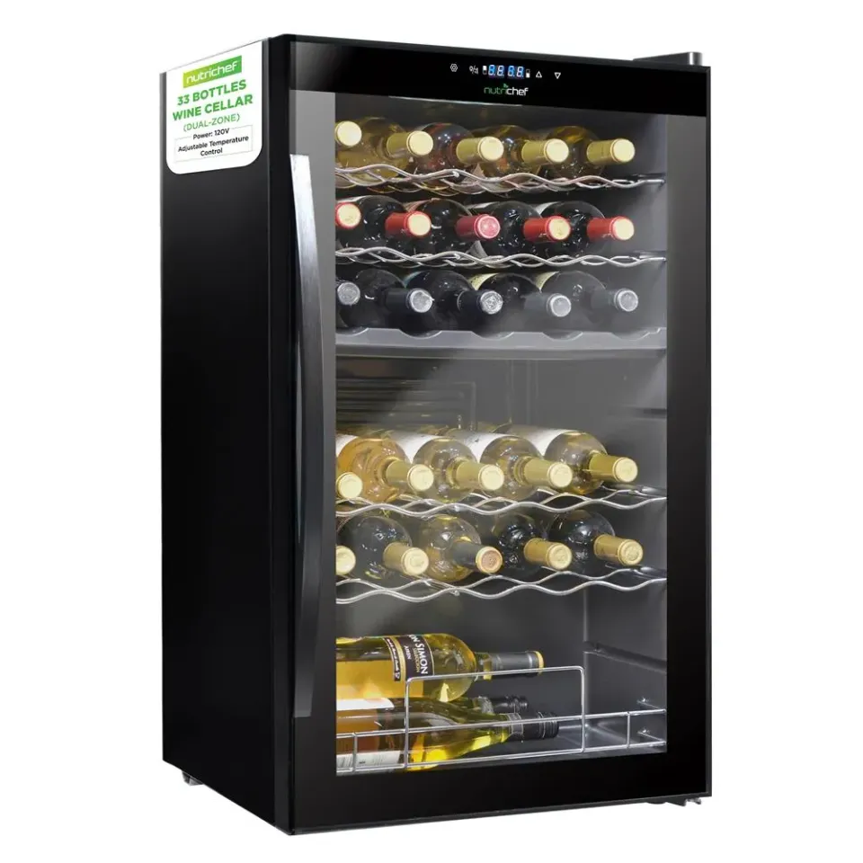 Nutrichef Cave à Vin 33 Bouteilles Double Zone Inox Réfrigérée