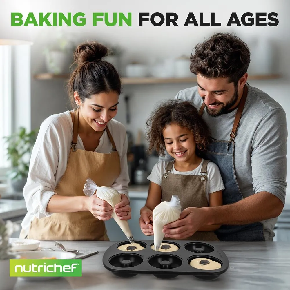 Nutrichef Moule à Donuts Antiadhésif 6 Empreintes Lot de 2 Acier