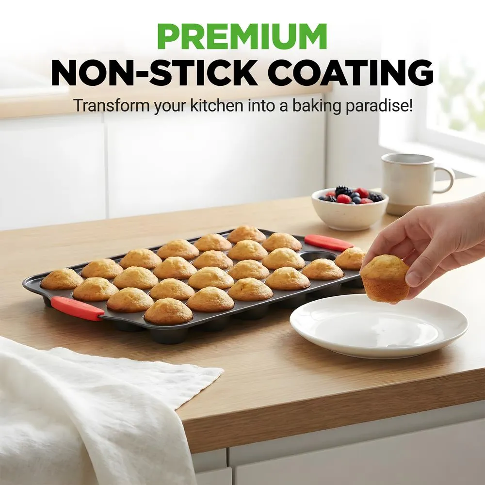 Nutrichef moule 24 muffins gris poignées silicone 43 cm