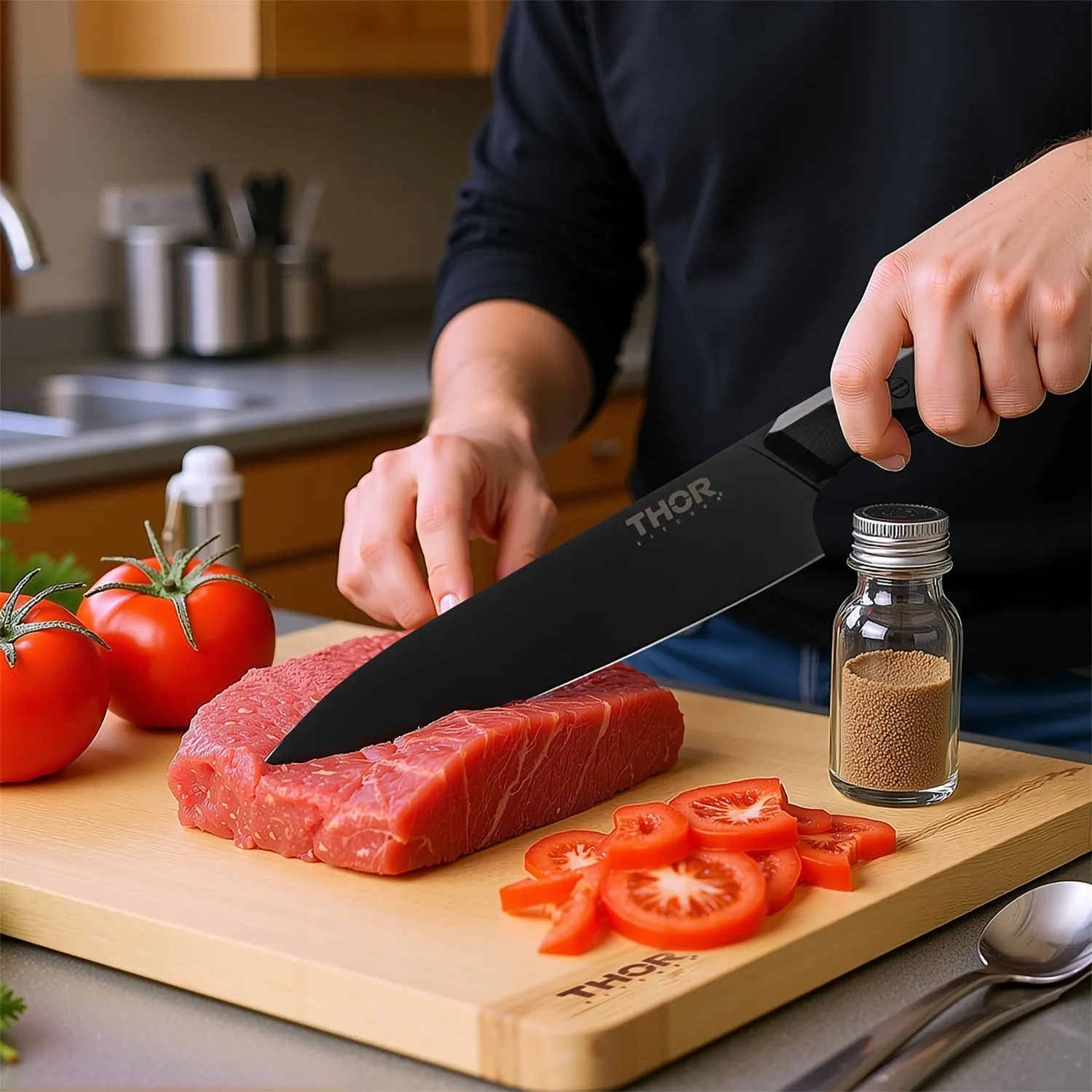 Thor 8 pouces couteau chef acier allemand revêtement noir