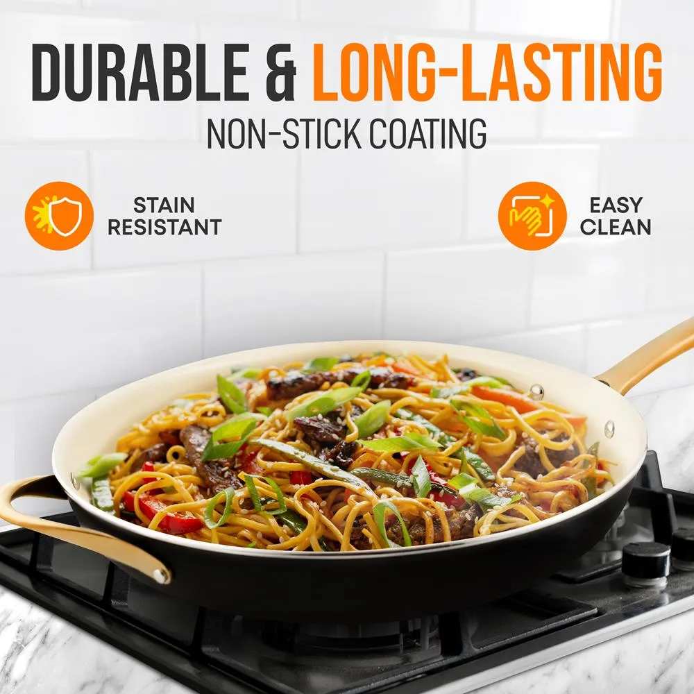 Nutrichef NCHGLDX14 poêle 35 cm antiadhésive couvercle