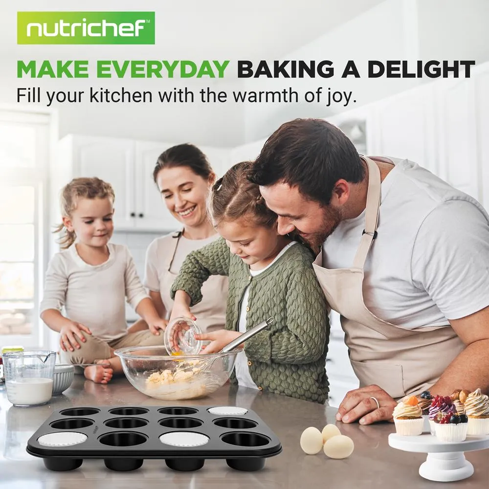 Nutrichef Moules Muffins 12 Tasses Acier Lot 2 +100 Caissettes