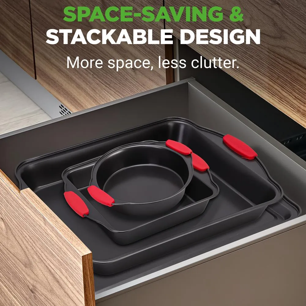 Nutrichef Set 6 moules pâtisserie acier poignées rouges