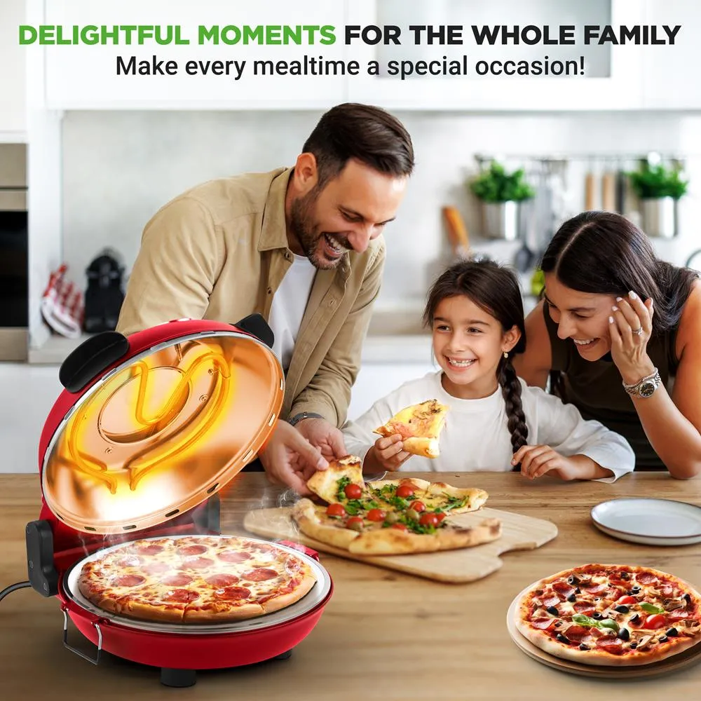 Nutrichef four à pizza électrique pierre antiadhésive rouge 1200W
