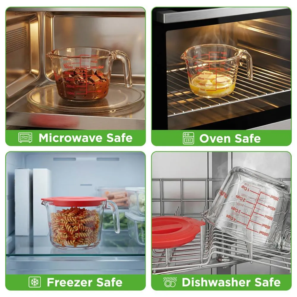 Nutrichef verres doseurs verre 250 500 1000 ml rouges 3 pièces