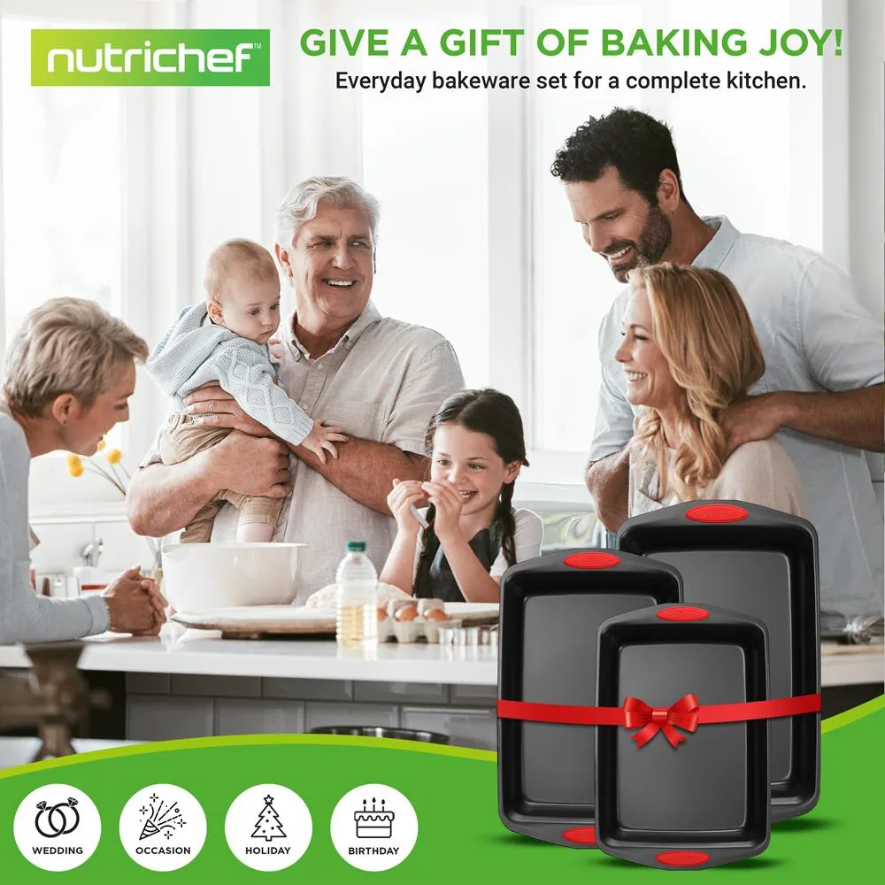 Nutrichef plaques four antiadhésives lot 3 poignées rouges