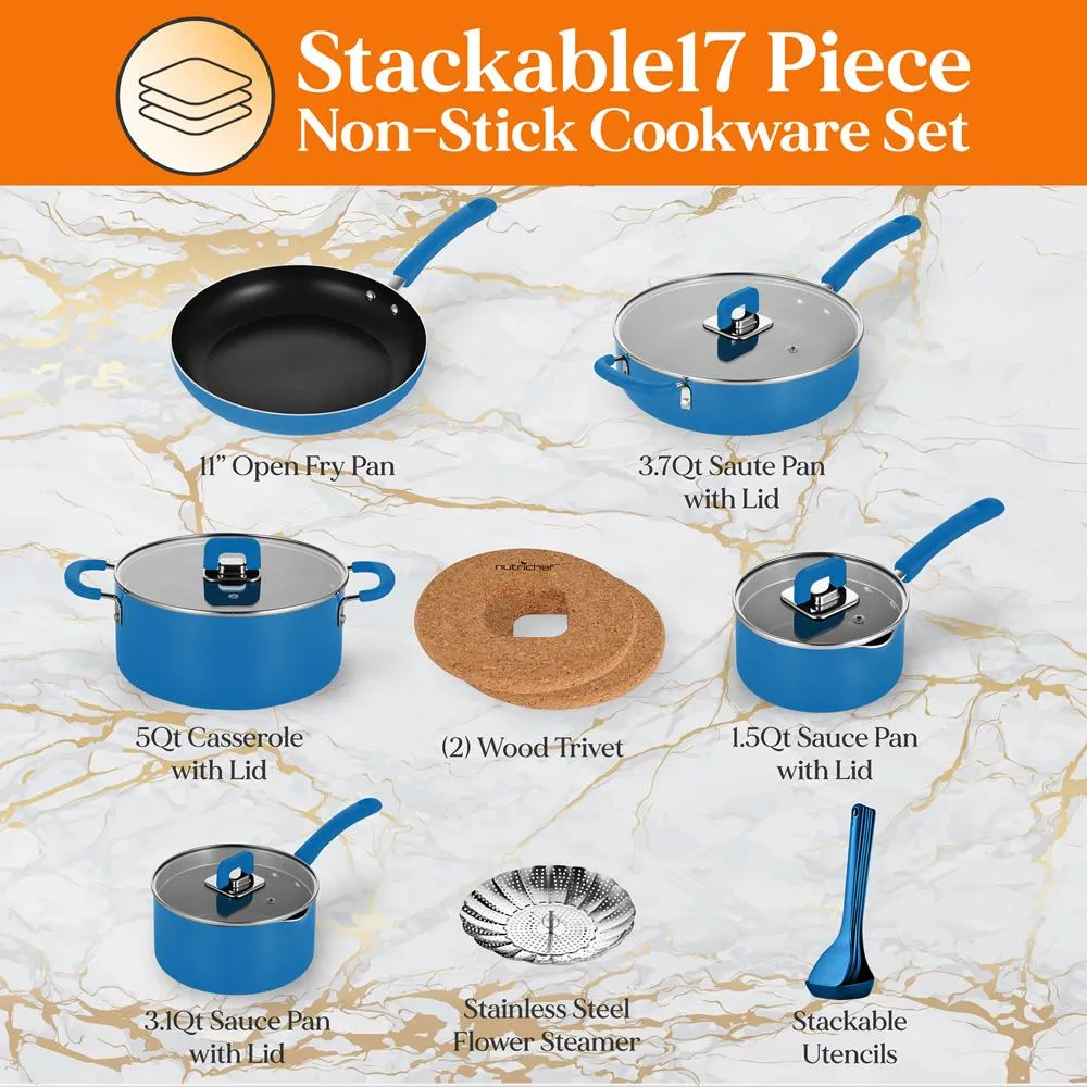 Nutrichef batterie de cuisine 17 pièces bleue induction
