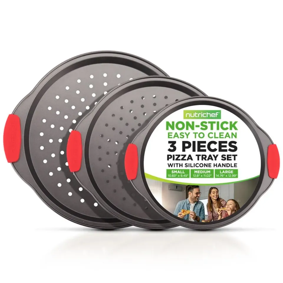 Nutrichef lot 3 plats à pizza antiadhésifs gris